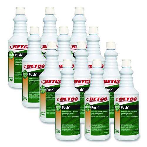 Betco PUSH All Purpose Cleaner and Odor Eliminator, Mango Scent, 32 oz Bottle, 12/Carton