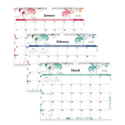 Blue Sky Lindley Monthly Wall Calendar, Floral Artwork, 15 x 12, White/Pink/Red Sheets, 12-Month (Jan to Dec): 2026