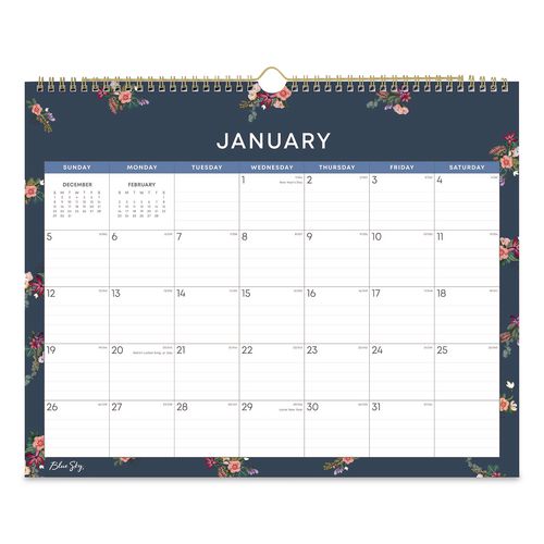 Blue Sky Ashlyn Monthly Wall Calendar, Floral Artwork, 15 x 12, White/Blue/Pink Sheets, 12-Month (Jan to Dec): 2026