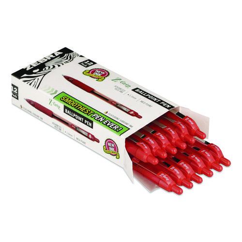 Zebra Z-Grip Ballpoint Pen, Retractable, Medium 1 mm, Red Ink, Red/Clear Barrel, Dozen