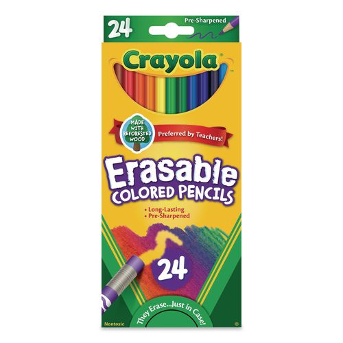 Crayola Erasable Color Pencil Set, 3.3 mm, 2B, Assorted Lead and Barrel Colors, 24/Pack