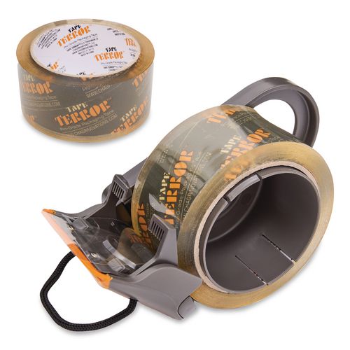Tape Terror Tape Dispenser with Tape, 3" Core, Polypropylene, Gray/Orange, 1 Dispenser, 1 Roll Pro-Grade Packaging Tape