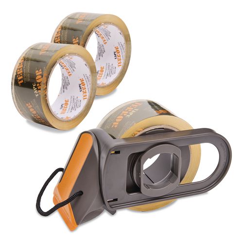 Tape Terror Tape Dispenser with Tape, 3" Core, Polypropylene, Gray/Orange, 1 Dispenser, 2 Rolls Pro-Grade Packaging Tape