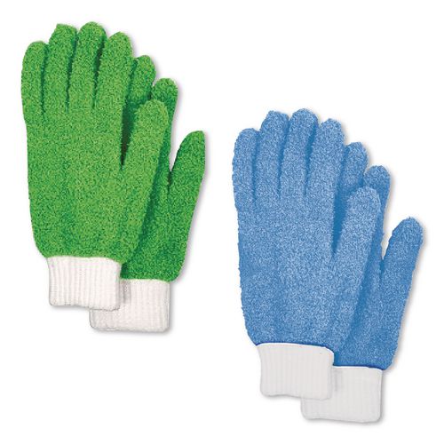 TidyUps Microfiber Dusting Gloves, 2 Blue Gloves with White Cuffs, 2 Green Gloves with White Cuffs