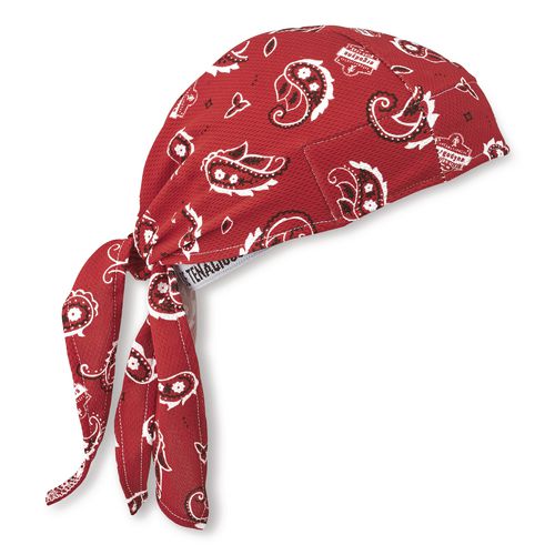 ergodyne Chill-Its 6615 High-Performance Bandana Doo Rag with Terry Cloth Sweatband, One Size Fits Most, Red Western
