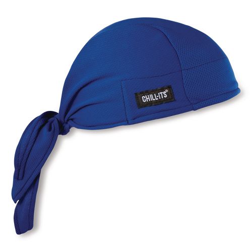 ergodyne Chill-Its 6615 High-Performance Bandana Doo Rag with Terry Cloth Sweatband, One Size Fits Most, Blue