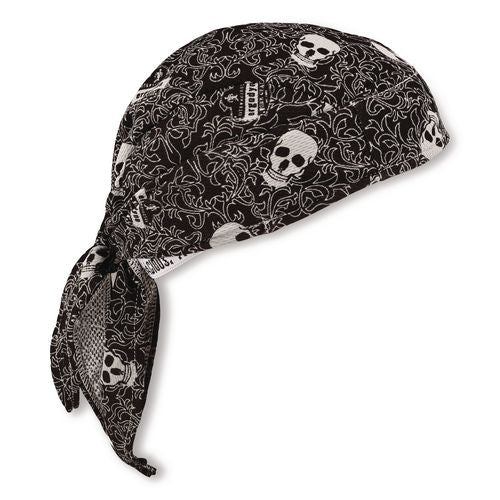 ergodyne Chill-Its 6615 High-Performance Bandana Doo Rag with Terry Cloth Sweatband, One Size Fits Most, Skulls