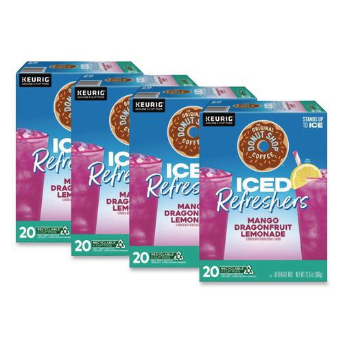 The Original Donut Shop ICED Refreshers K-Cup Pods, Mango Dragonfruit Lemonade, 20/Box, 4 Boxes/Carton