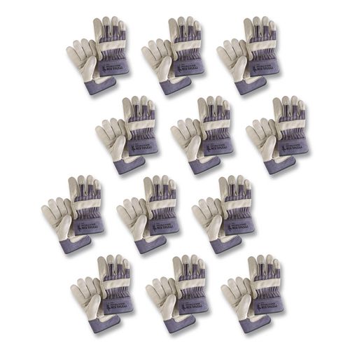 MCR Safety Mustang Leather Palm Gloves, Gunn Cut, Wing Thumb, Large, Blue/Cream, 12 Pairs