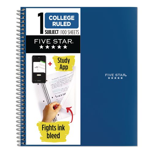 Five Star Wirebound Notebook, 1-Subject, Medium/College Rule, Blue Cover, (100) 11 x 9.13 Sheets