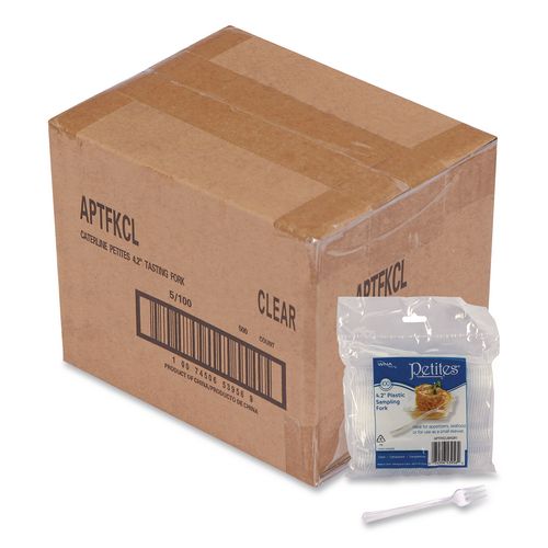 WNA Petites Mini Utensils, Mediumweight, Petite Tasting Fork, Plastic, Clear, 500/Carton