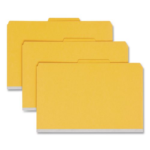 Smead Pressboard Top Tab Pocket Classification Folders, Expands 2", 2 Dividers, 6 SafeSHIELD Fasteners, Legal Size, Yellow, 10/Box