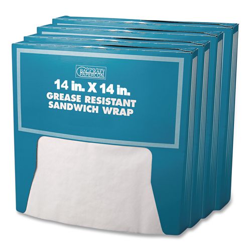 Bagcraft Grease-Resistant Paper Wraps and Liners, 14 x 14, White, 1,000/Box, 4 Boxes/Carton