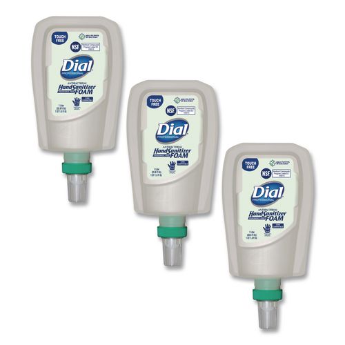 Dial Professional Antibacterial Foaming Hand Sanitizer Refill for FIT Touch Free Dispenser, 1 L Bottle, Fragrance-Free, 3/Carton