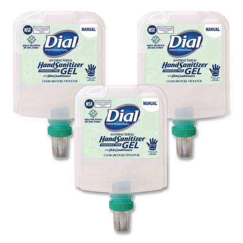 Dial Professional Antibacterial Gel Hand Sanitizer Refill for Dial 1700 Dispenser, 1.2 L Refill, Fragrance-Free, 3/Carton