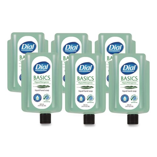Dial Professional Basics MP Free Liquid Hand Soap Refill for Versa Dispenser, Unscented, 15 oz, 6/Carton
