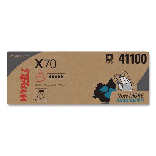 WypAll X70 Cloths, Flat Sheet, 16.6 x 14.9, White, 300/Carton