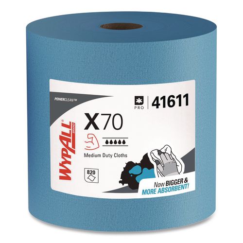 WypAll X70 Cloths, Jumbo Roll, 12.4 x 12.2, Blue, 820/Roll