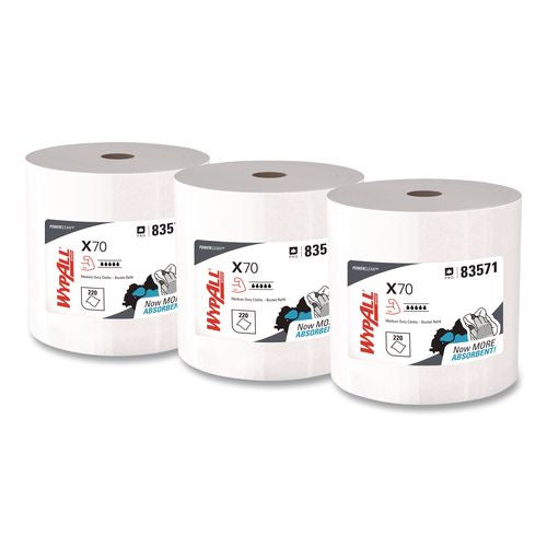 WypAll X70 Wipers in a Bucket Refills, No Bucket, 13 x 10, Unscented, White, 220/Rolls, 3 Rolls/Carton
