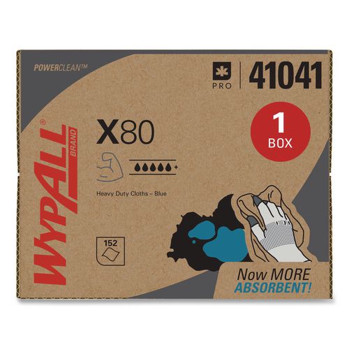 WypAll Power Clean X80 Heavy Duty Cloths, 11.1 x 16.8, Blue, 152 Wipers/Carton