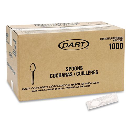 SOLO Reliance Mediumweight Cutlery, Individually Wrapped, Spoon, Plastic, White, 1,000/Carton