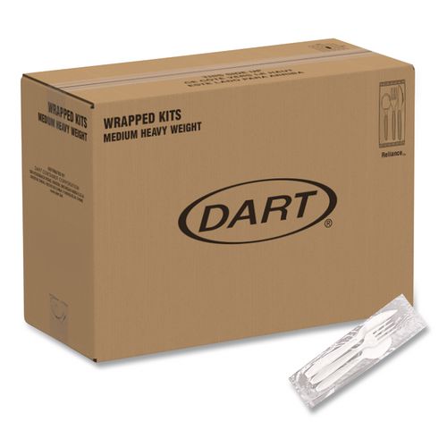 SOLO Reliance Mediumweight Cutlery Kit, Fork/Knife/Spoon, Plastic, White, 500/Carton