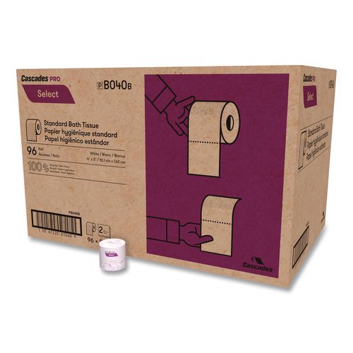 Cascades PRO Select Standard Bath Tissue, Septic Safe, 2-Ply, White, 4 x 3.19, 500 Sheets/Roll, 96 Rolls/Carton