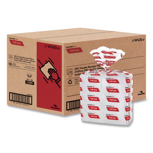 Cascades PRO Tuff-Job S400 DRC Wipers, Medium, 12 x 13, White, 60/Pack, 18 Pack/Carton