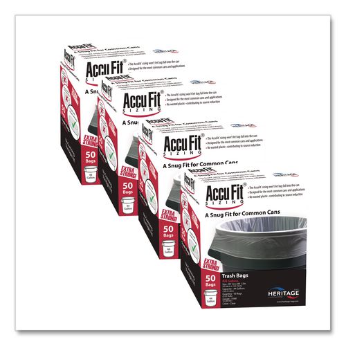 AccuFit Linear Low Density Can Liners with AccuFit Sizing, 44 gal, 0.9 mil, 37" x 50", Clear, 50 Bags/Box, 4 Boxes/Carton