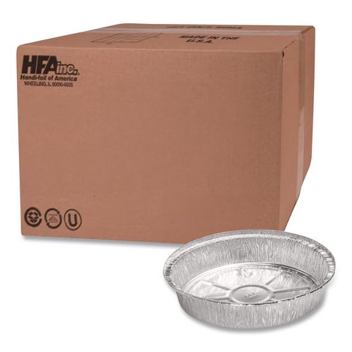 HFA Round Aluminum Containers, 32 oz, 9.03" Diameter x 1.25" h, Silver, 500/Carton