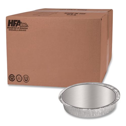 HFA Round Aluminum Container with Lid, 48 oz, 9" Diameter, Silver, 500/Carton