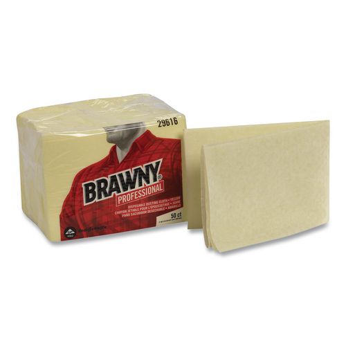 Brawny Professional Dusting Cloths, Quarterfold, 17 x 24, Unscented, Yellow, 50/Pack, 4 Packs/Carton