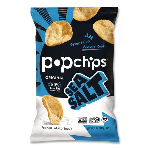 popchips Potato Chips, Sea Salt Flavor, 0.8 oz Bag, 24/Carton