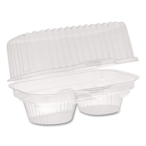 Pactiv Evergreen ClearView Bakery Cupcake Container, 2 Compartments, 6.75 x 4 x 4, Clear, Plastic, 100/Carton