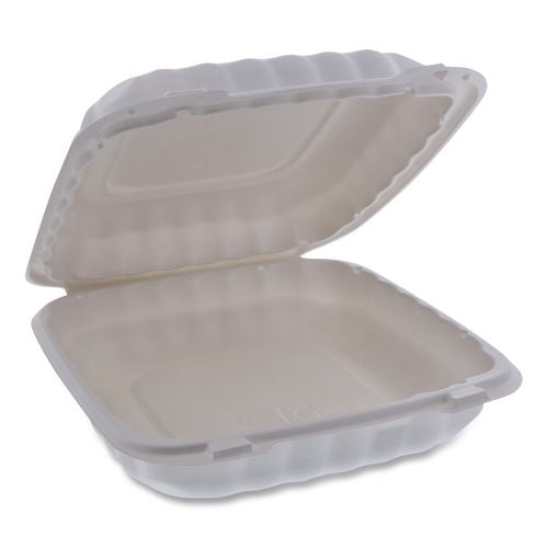 Pactiv Evergreen EarthChoice SmartLock Microwavable MFPP Hinged Lid Container, 9 x 9 x 3.1, White, Plastic, 120/Carton