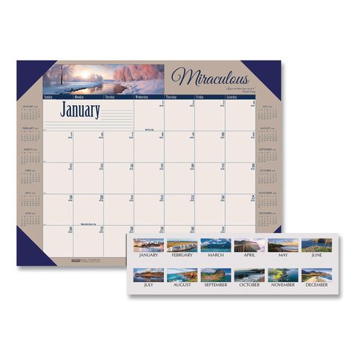 House of Doolittle Earthscapes Recycled Monthly Desk Pad Calendar, Motivational Photos, 22 x 17, Blue Binding/Corners, 12-Month (Jan-Dec): 2026
