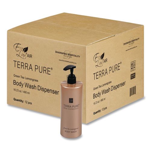 Diversified Hospitality Solutions Terra Pure Body Wash Air Pump, Green Tea Lemongrass, 16.23 oz Bottle, 12/Carton