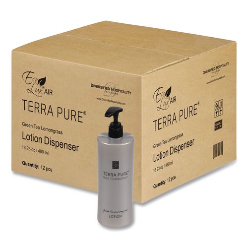 Diversified Hospitality Solutions Terra Pure Body Lotion Air Pump, 16.23 oz Bottle, Green Tea and Lemongrass Scent,12/Carton