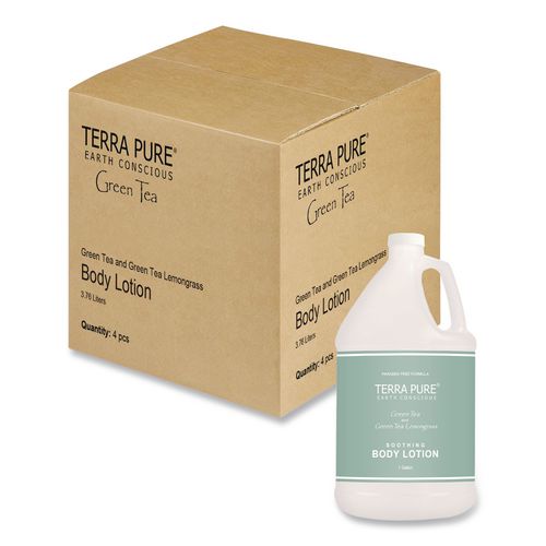 Diversified Hospitality Solutions Terra Pure Lotion Gallon, 1 gal Bottle, Green Tea and Lemongrass Scent, 4/Carton