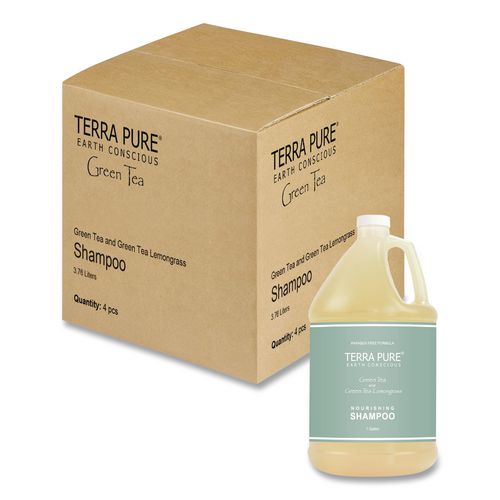 Diversified Hospitality Solutions Terra Pure Shampoo Gallon, Green Tea Lemongrass Scent, 1 gal Bottle, 4/Carton
