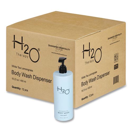 Diversified Hospitality Solutions H2O Therapy Body Wash Air Pump, White Tea and Lemongrass Scent, 16.23 oz Bottle, 12/Carton