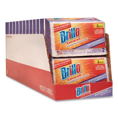 Brillo Estracell Bathroom Sponge, 4.5 x 2.75, 1.12" Thick, Purple/White, 2 Sponges/Pack, 12 Packs/Carton
