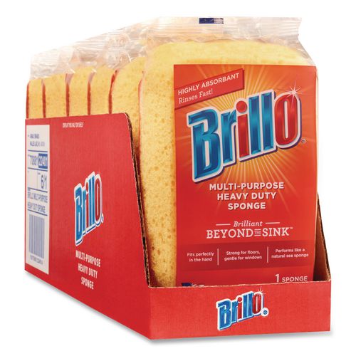 Brillo Multi-Purpose Sponge, 4.25 x 6.25, 2.12" Thick, Yellow, 6/Carton