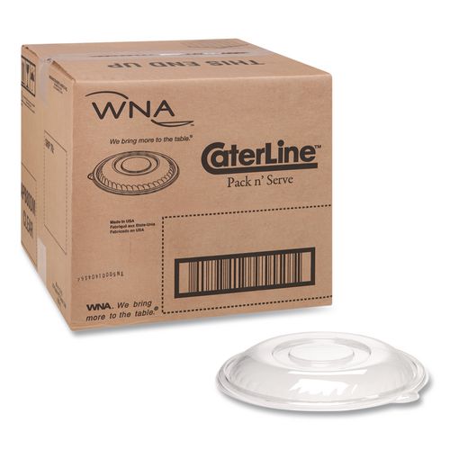 WNA Caterline Pack n' Serve Plastic Lids, Dome Lid, 12" Diameter x 1.5" h, Clear, 25/Carton
