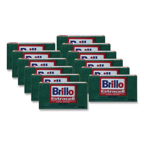Brillo Commercial Heavy Duty Scrub Sponge, 3.5 x 6.12, 0.8" Thick, Orange/Green,12/Carton