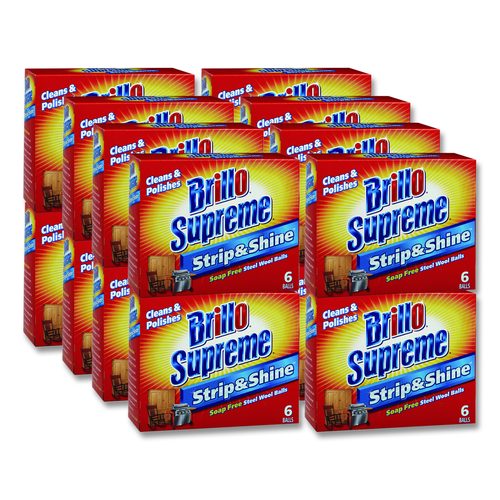Brillo Strip and Shine Steel Wool Balls, 2.5 x 2, Gray, 6 Balls/Box, 24 Boxes/Carton