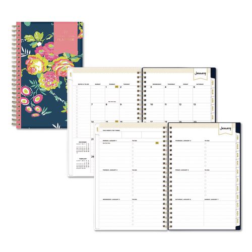 Blue Sky Day Designer Peyton Create-Your-Own Cover Weekly/Monthly Planner, Floral Artwork, 8 x 5, Navy Cover, 12-Month (Jan-Dec): 2026