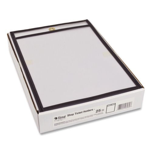 C-Line Stitched Shop Ticket Holders, Super Heavy-Duty, Top Load 5 x 8 Insert, Clear Front, Black Border, 25/Box