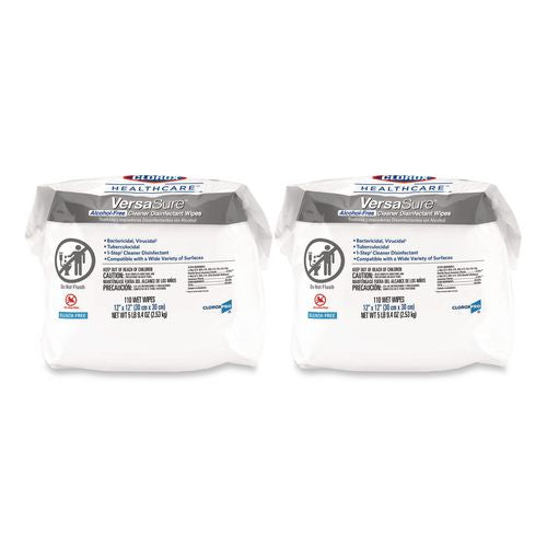Clorox Healthcare VersaSure Cleaner Disinfectant Wipes, Refill, 1-Ply, 12 x 12, Fragranced, White, 110/Pouch, 2 Pouches/Carton