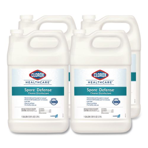 Clorox Healthcare Spore Defense Cleaner Disinfectant, Closed System, Unscented, 1 gal Refill Bottle, 4/Carton